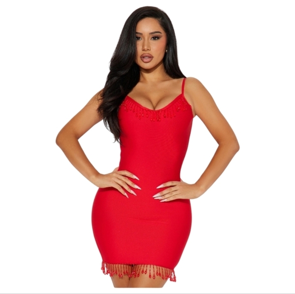 Fashion Nova Dresses & Skirts - Allie Red Embellished Bandage Dress by Fashion Nova Sz XL